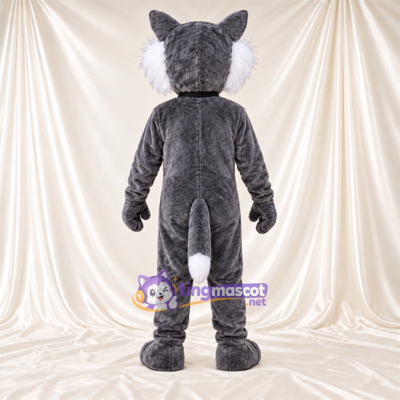 Costume de mascotte Chat – gris / blanc – Nœud papillon (noir) Costume de mascotte Chat – gris / blanc – Nœud papillon (noir)