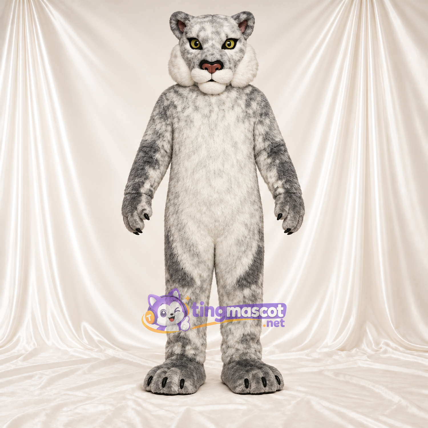 Maskottchenkostüm Rotluchs – grau / weiß – Bauch (weiß); Zottelfell Maskottchenkostüm Rotluchs – grau / weiß – Bauch (weiß); Zottelfell