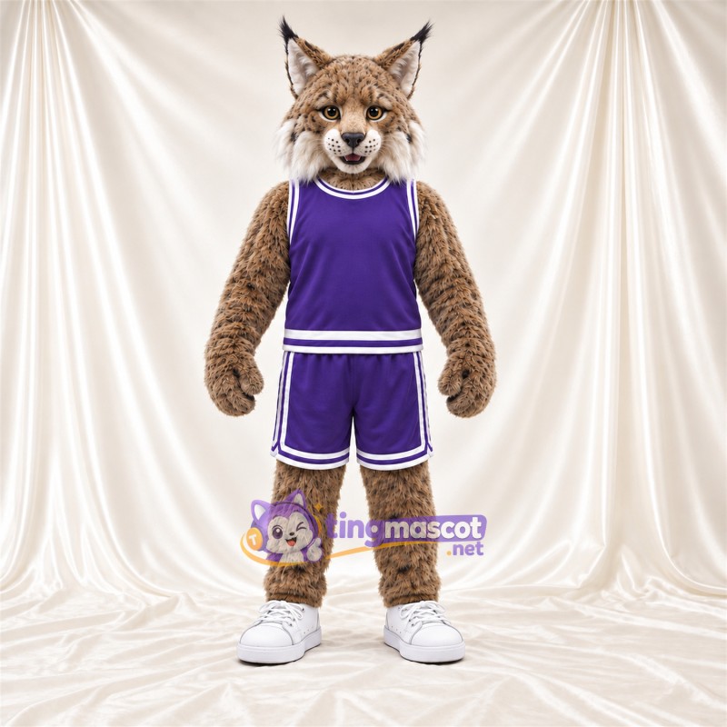 Maskottchenkostüm Rotluchs – braun – Basketballtrikot (violett)