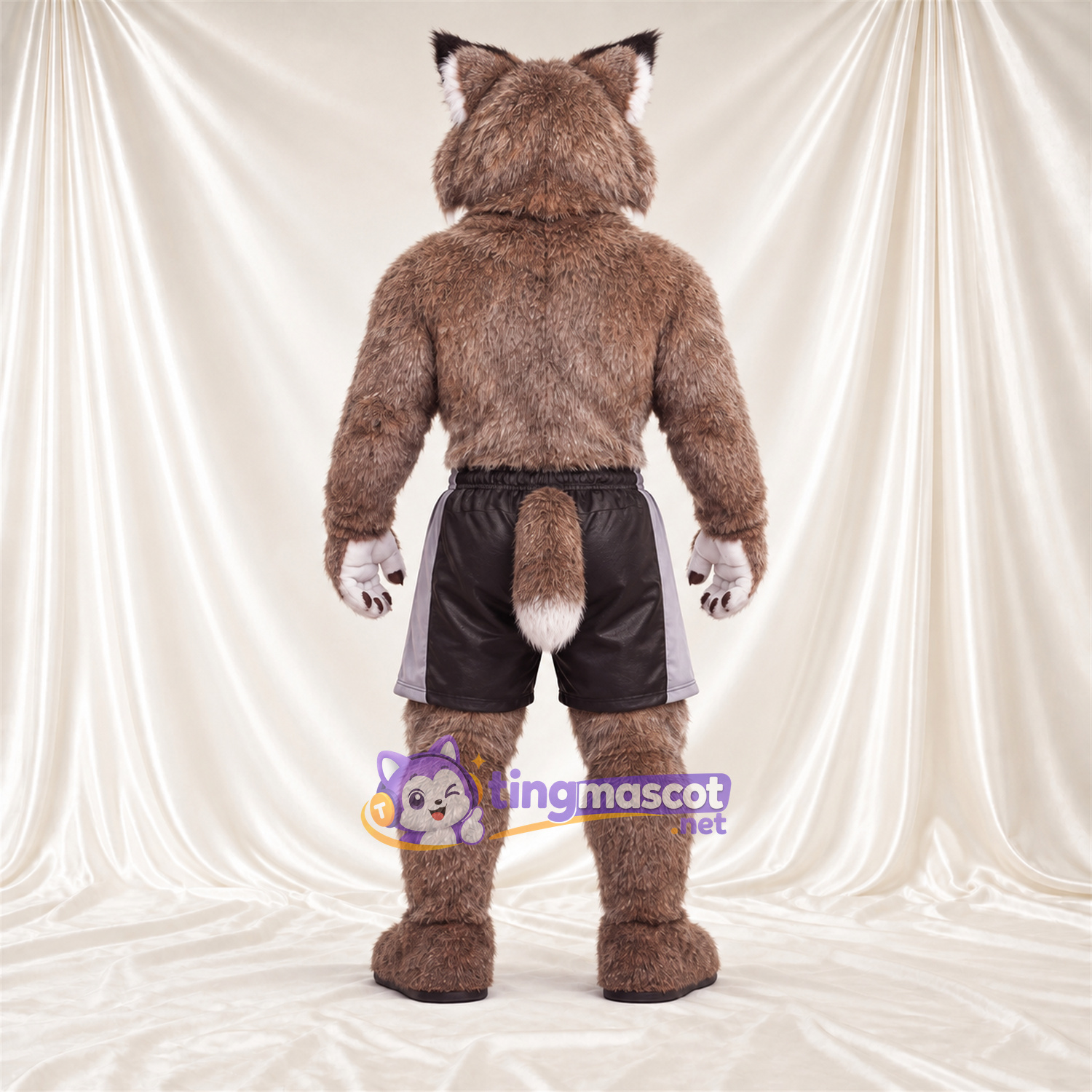 Brown and White Bobcat Mascot Costume - Black Shorts Brown and White Bobcat Mascot Costume - Black Shorts