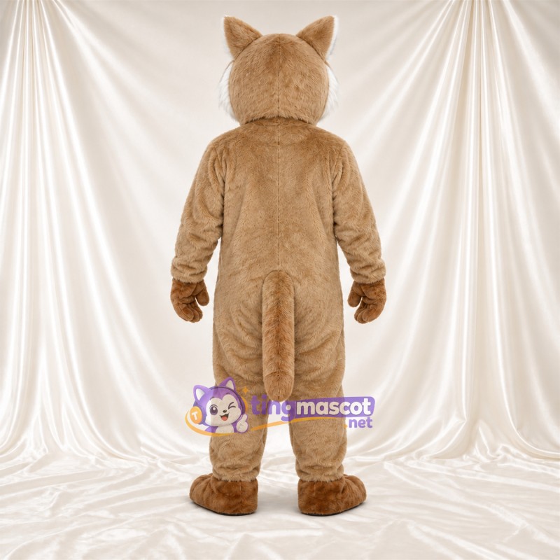 Costume de mascotte Chat sauvage – brun clair / blanc – Ventre (blanc); Crocs pointus Costume de mascotte Chat sauvage – brun clair / blanc – Ventre (blanc); Crocs pointus