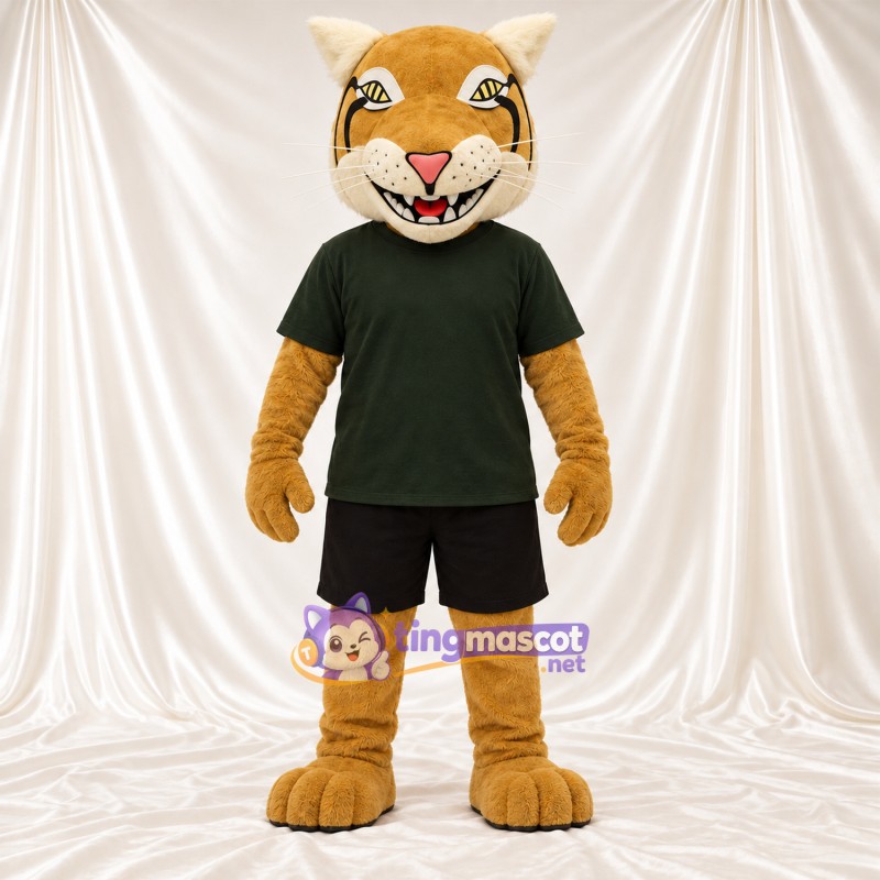 Costume de mascotte Lynx roux – brun clair – Chemise (vert foncé); Short (noir) Costume de mascotte Lynx roux – brun clair – Chemise (vert foncé); Short (noir)