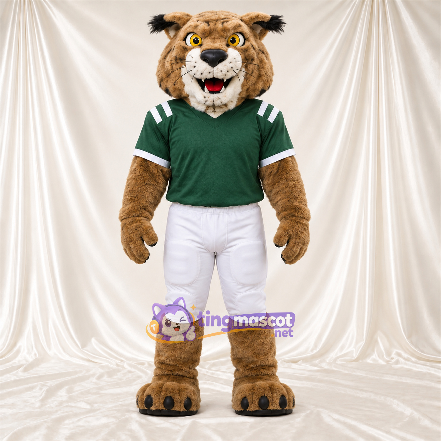 Costume de mascotte Lynx roux – brun clair – Chemise (vert); Pantalon (blanc) Costume de mascotte Lynx roux – brun clair – Chemise (vert); Pantalon (blanc)