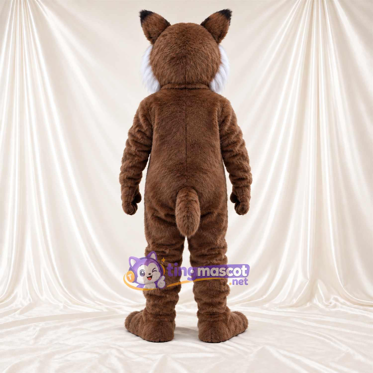 Brown and White Bobcat Mascot Costume - White Belly and Toothy Grin Brown and White Bobcat Mascot Costume - White Belly and Toothy Grin