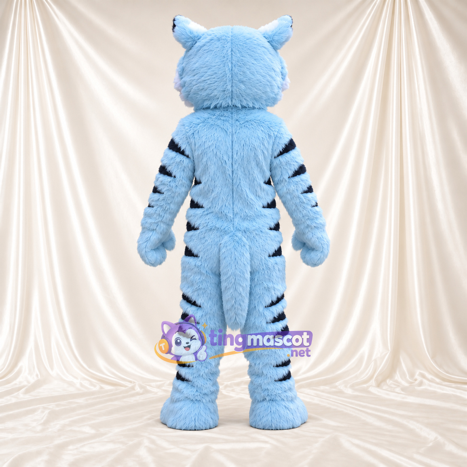 Blue and Black Tiger Mascot Costume - Black Stripes and Shaggy Fur Blue and Black Tiger Mascot Costume - Black Stripes and Shaggy Fur