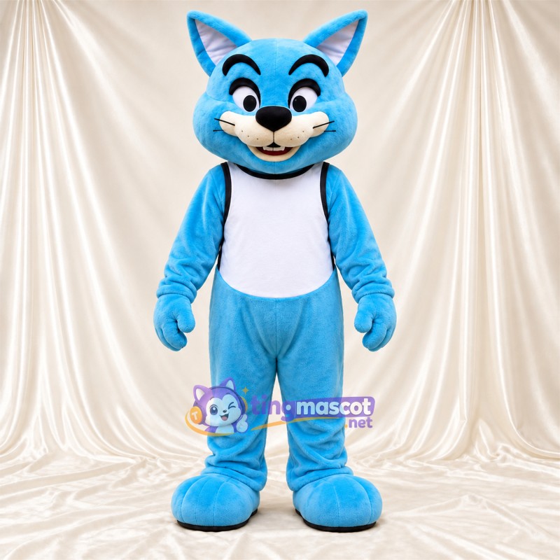 Costume de mascotte Chat – bleu / blanc – Chemise (blanc) Costume de mascotte Chat – bleu / blanc – Chemise (blanc)