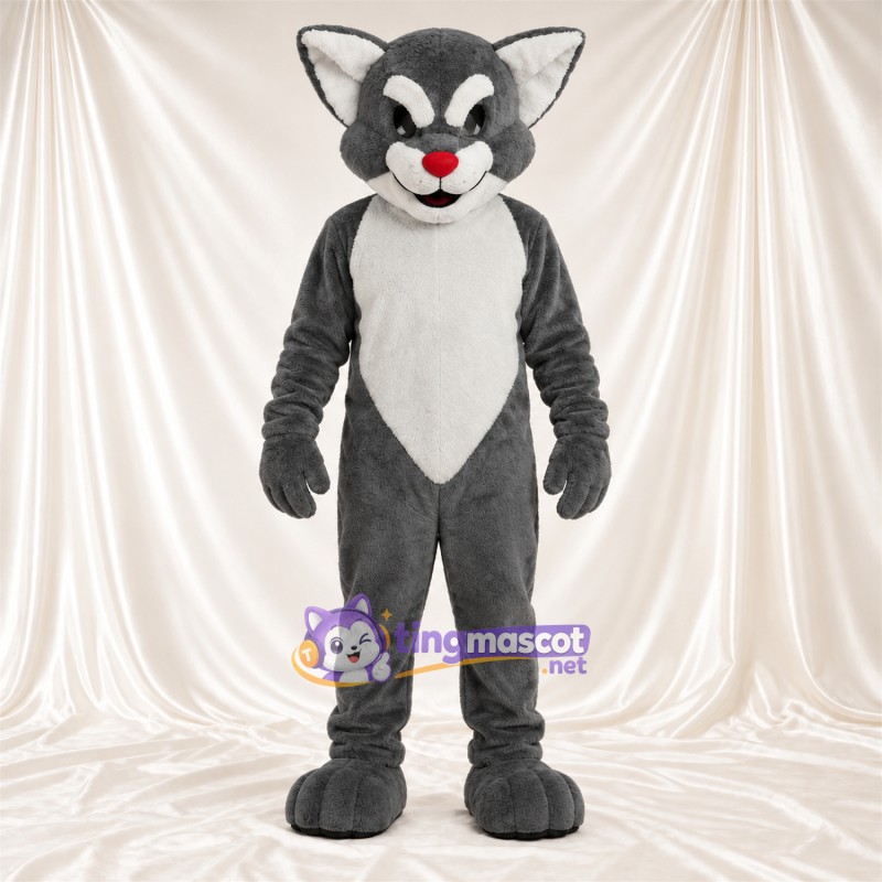 Costume de mascotte Chat – gris / blanc – Feuille; Ventre (blanc) Costume de mascotte Chat – gris / blanc – Feuille; Ventre (blanc)