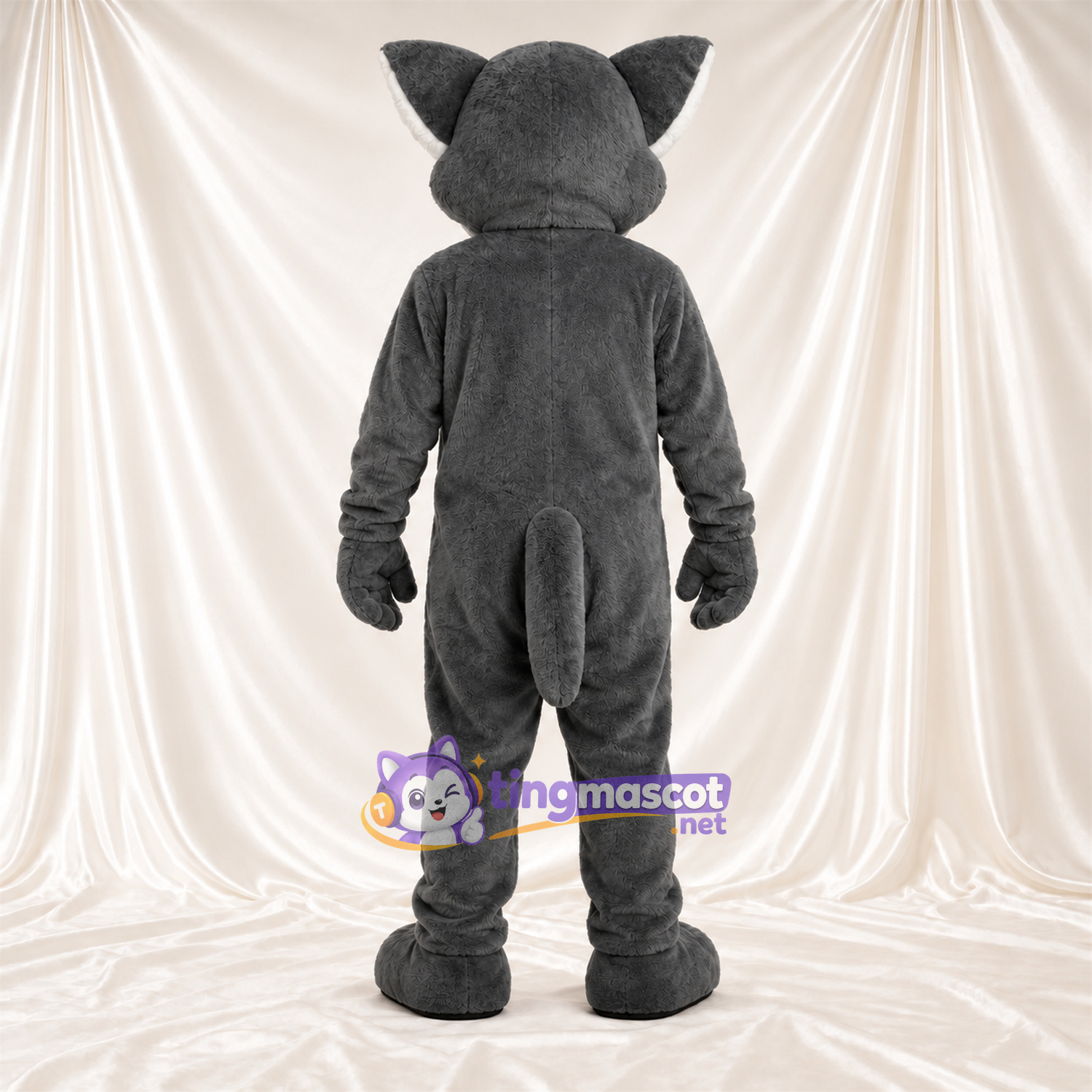 Costume de mascotte Chat – gris / blanc – Feuille; Ventre (blanc) Costume de mascotte Chat – gris / blanc – Feuille; Ventre (blanc)
