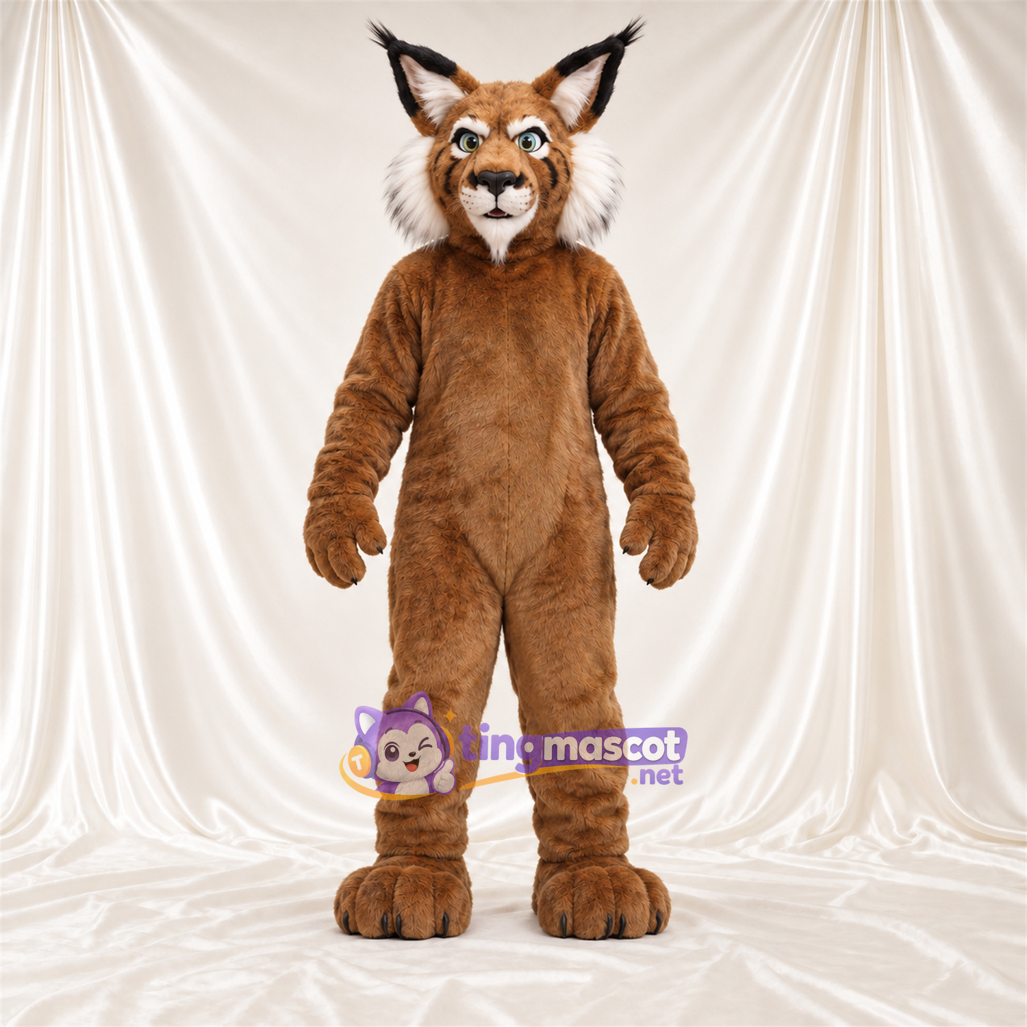 Brown and White Bobcat Mascot Costume - Pointed Ears and White Cheeks Brown and White Bobcat Mascot Costume - Pointed Ears and White Cheeks