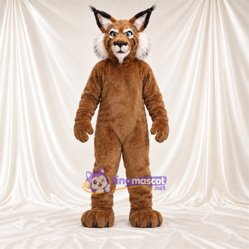 Brown and White Bobcat Mascot Costume - Pointed Ears and White Cheeks Brown and White Bobcat Mascot Costume - Pointed Ears and White Cheeks
