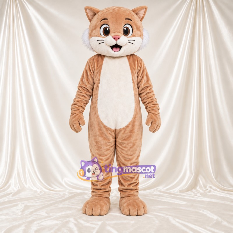 Costume de mascotte Chat – brun clair / blanc – Ventre (blanc); Longue queue Costume de mascotte Chat – brun clair / blanc – Ventre (blanc); Longue queue