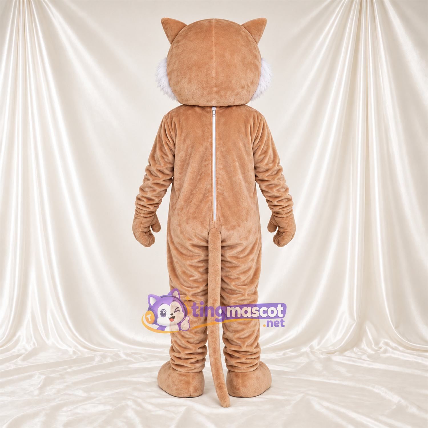 Costume de mascotte Chat – brun clair / blanc – Ventre (blanc); Longue queue Costume de mascotte Chat – brun clair / blanc – Ventre (blanc); Longue queue