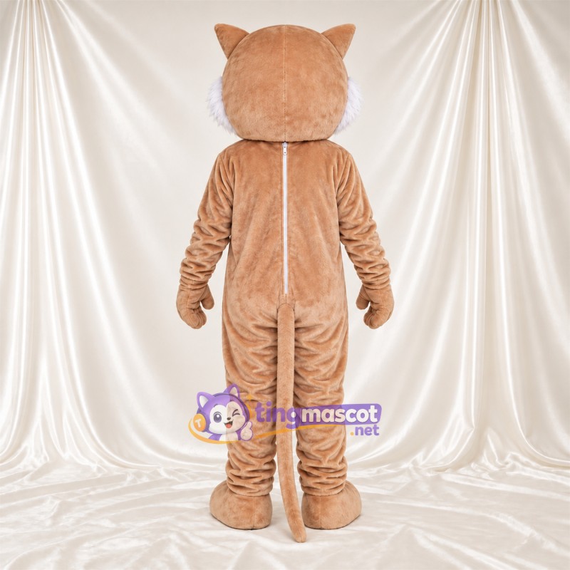 Costume de mascotte Chat – brun clair / blanc – Ventre (blanc); Longue queue Costume de mascotte Chat – brun clair / blanc – Ventre (blanc); Longue queue