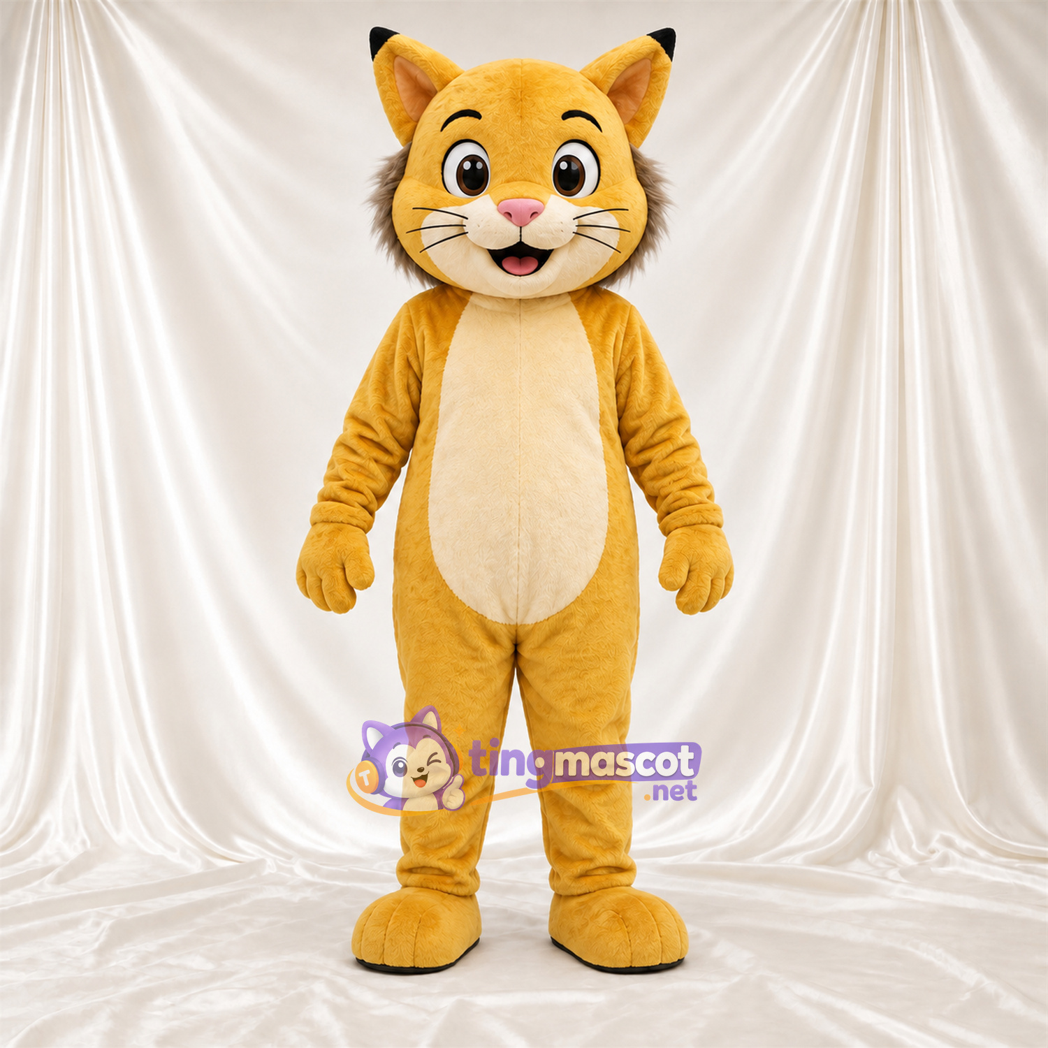 Costume de mascotte Chat – brun clair / blanc – Ventre (crème); Nez (rose) Costume de mascotte Chat – brun clair / blanc – Ventre (crème); Nez (rose)