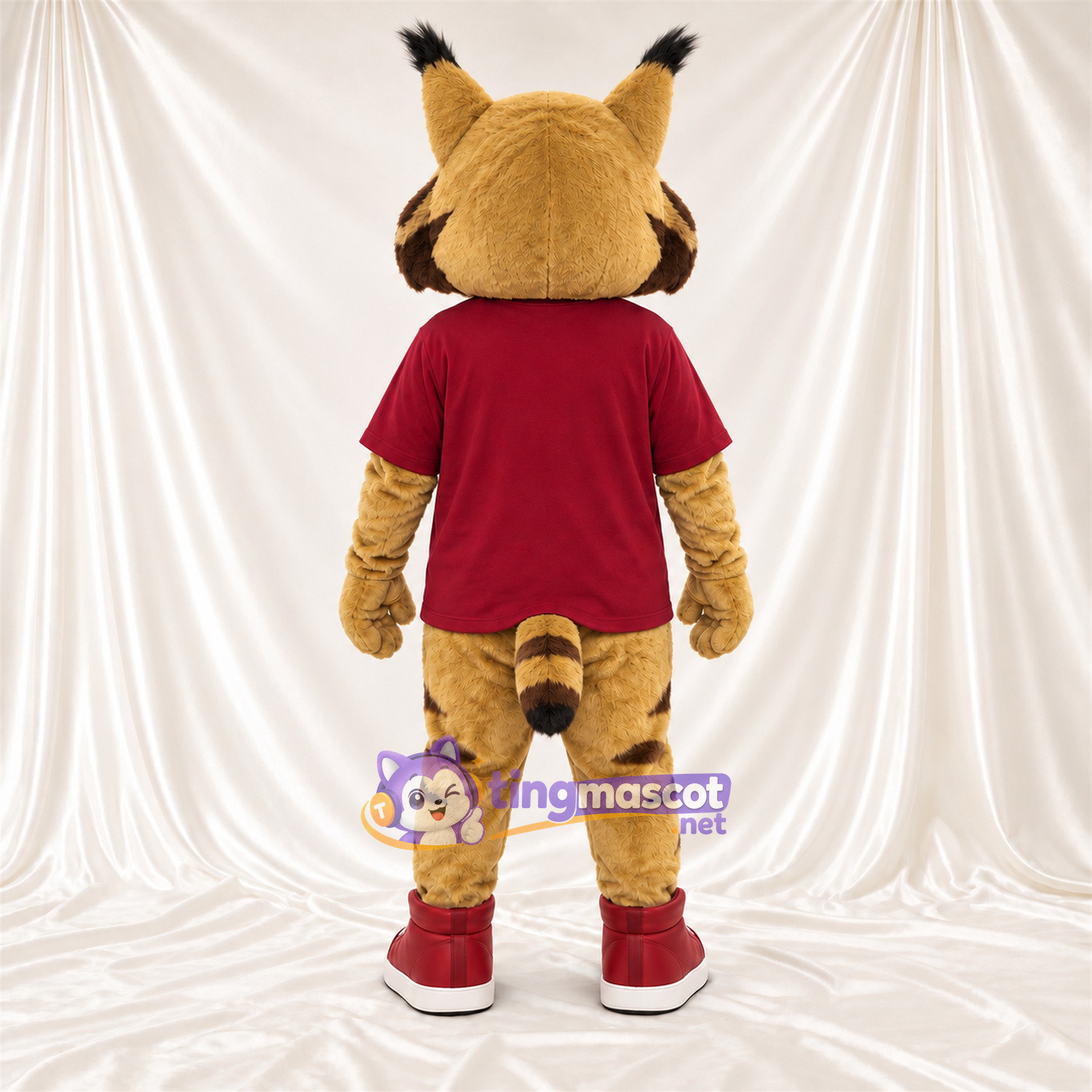 Costume de mascotte Lynx roux – brun clair – Chemise (bordeaux) Costume de mascotte Lynx roux – brun clair – Chemise (bordeaux)