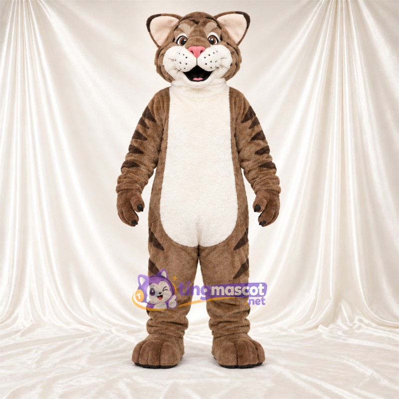 Brown and White Bobcat Mascot Costume - White Belly and Black Stripes Brown and White Bobcat Mascot Costume - White Belly and Black Stripes