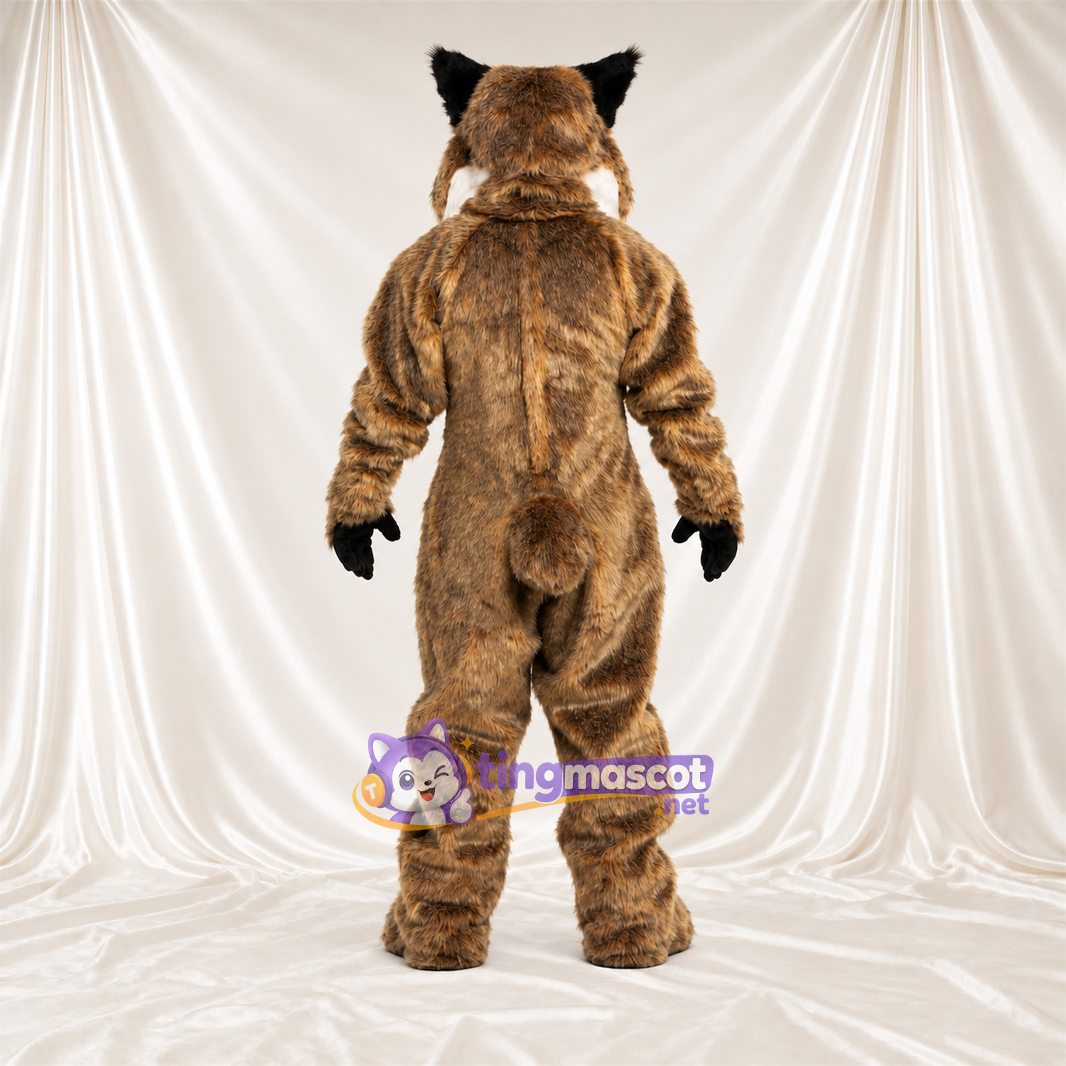 Brown and White Bobcat Mascot Costume - Black Gloves and Black Stripes Brown and White Bobcat Mascot Costume - Black Gloves and Black Stripes