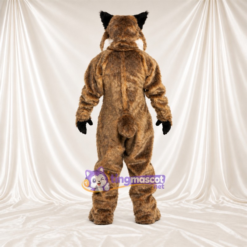 Brown and White Bobcat Mascot Costume - Black Gloves and Black Stripes Brown and White Bobcat Mascot Costume - Black Gloves and Black Stripes