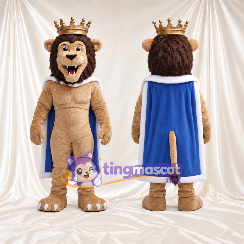Costume de mascotte Lion – brun clair – Couronne; Cape (bleu)