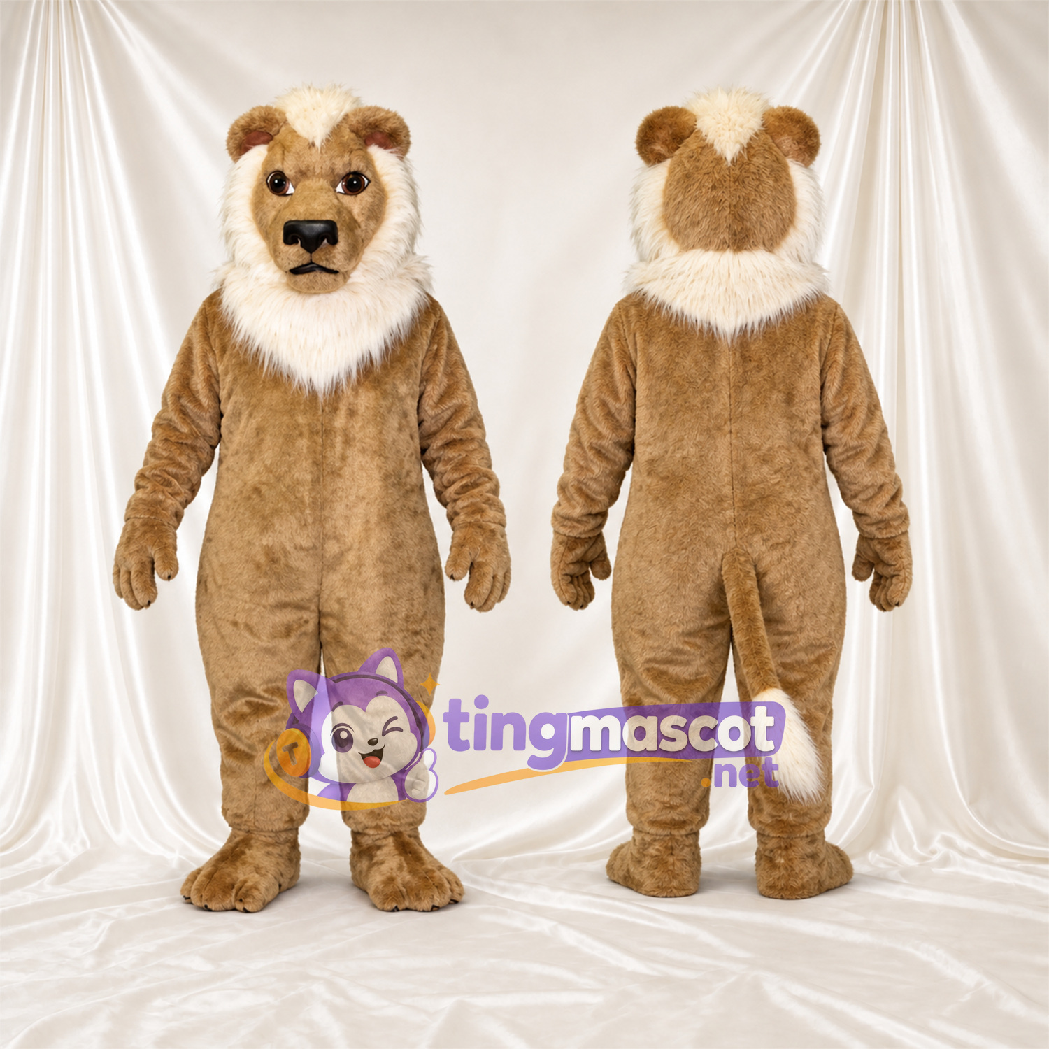 Costume de mascotte Chat sauvage – brun clair – Crocs pointus; Collerette (blanc) Costume de mascotte Chat sauvage – brun clair – Crocs pointus; Collerette (blanc)