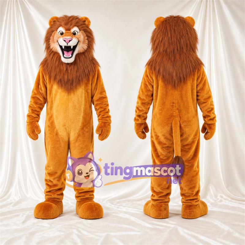 Costume de mascotte Lion – orange – Crinière (marron); Crocs pointus