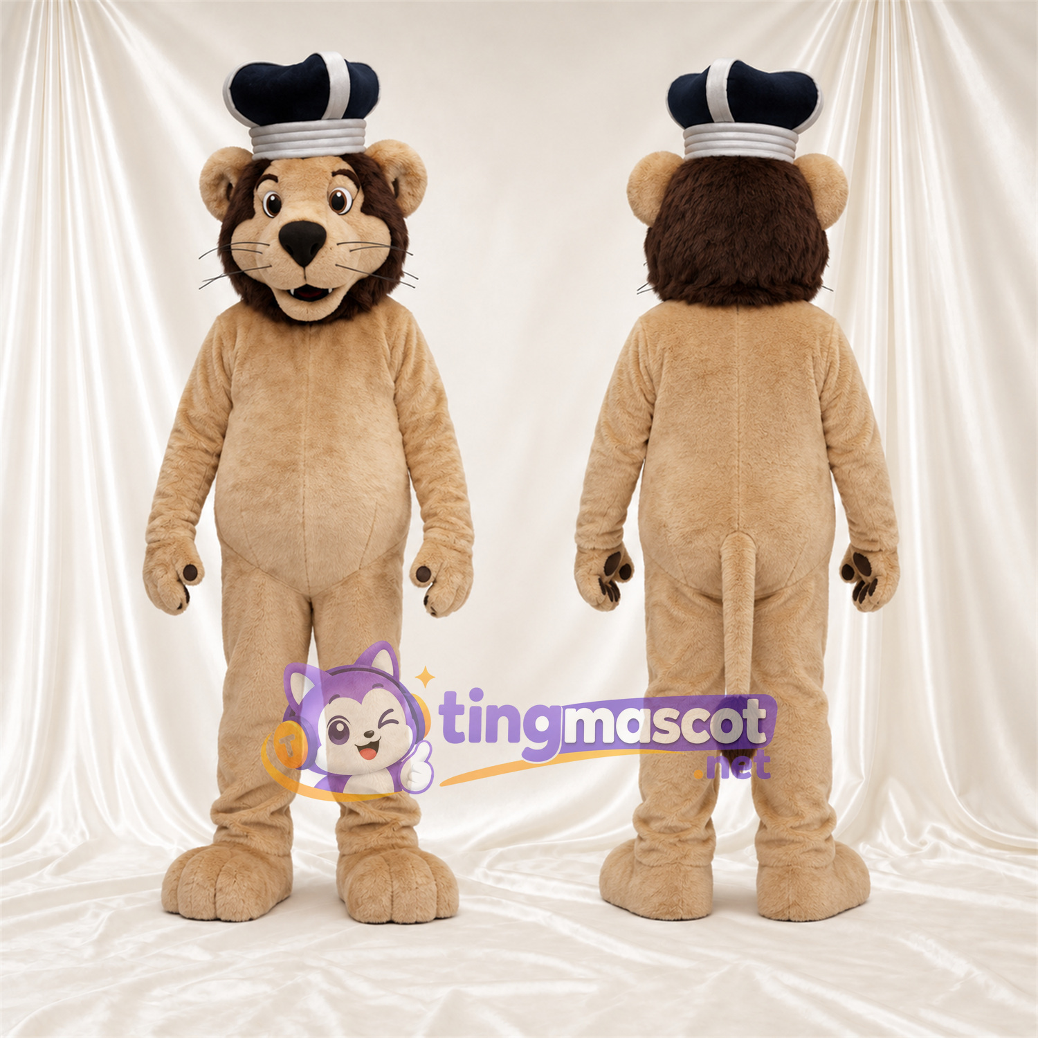 Costume de mascotte Lion – brun clair – Chapeau (noir / blanc) Costume de mascotte Lion – brun clair – Chapeau (noir / blanc)