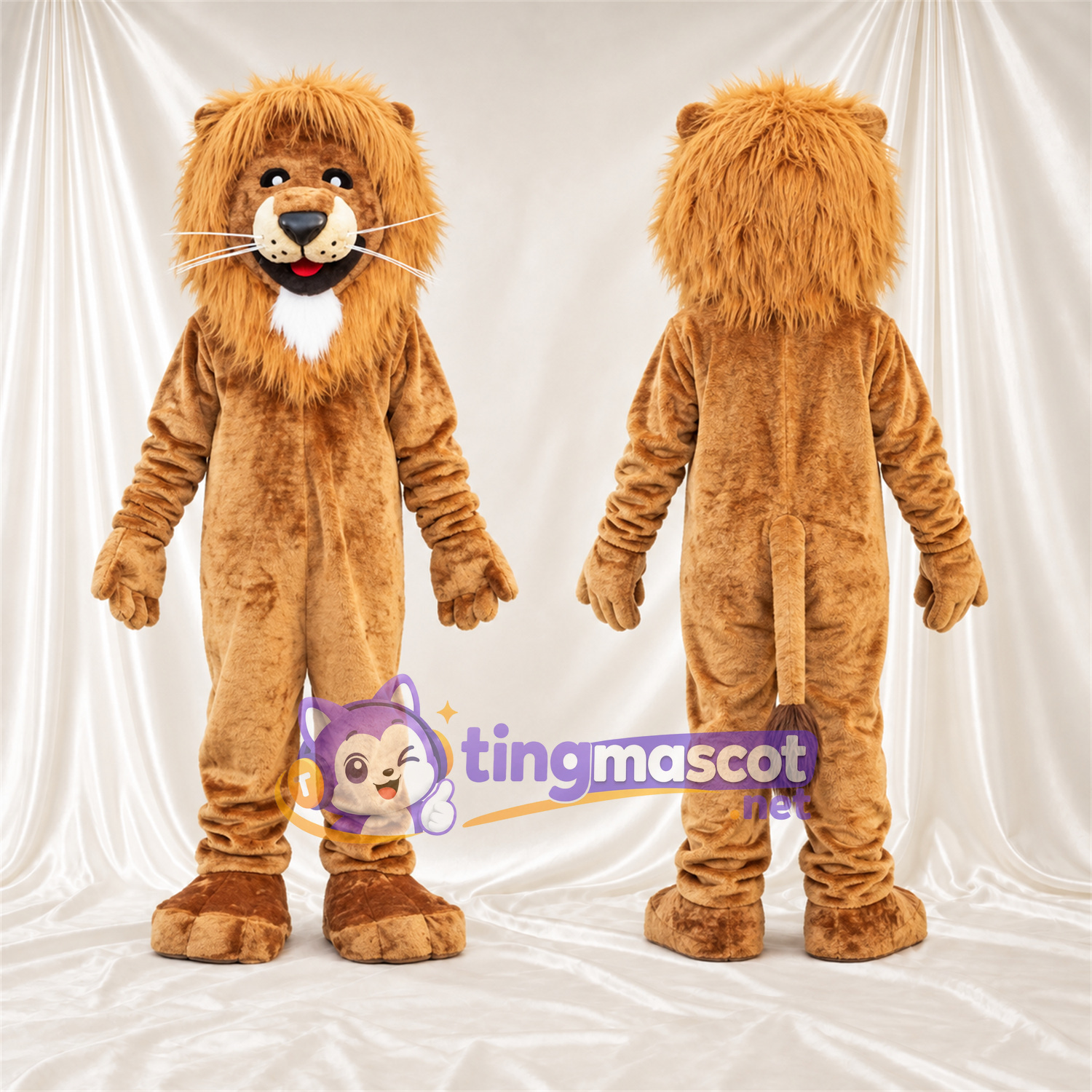Costume de mascotte Lion – marron – Barbe (blanc); Moustaches (blanc) Costume de mascotte Lion – marron – Barbe (blanc); Moustaches (blanc)