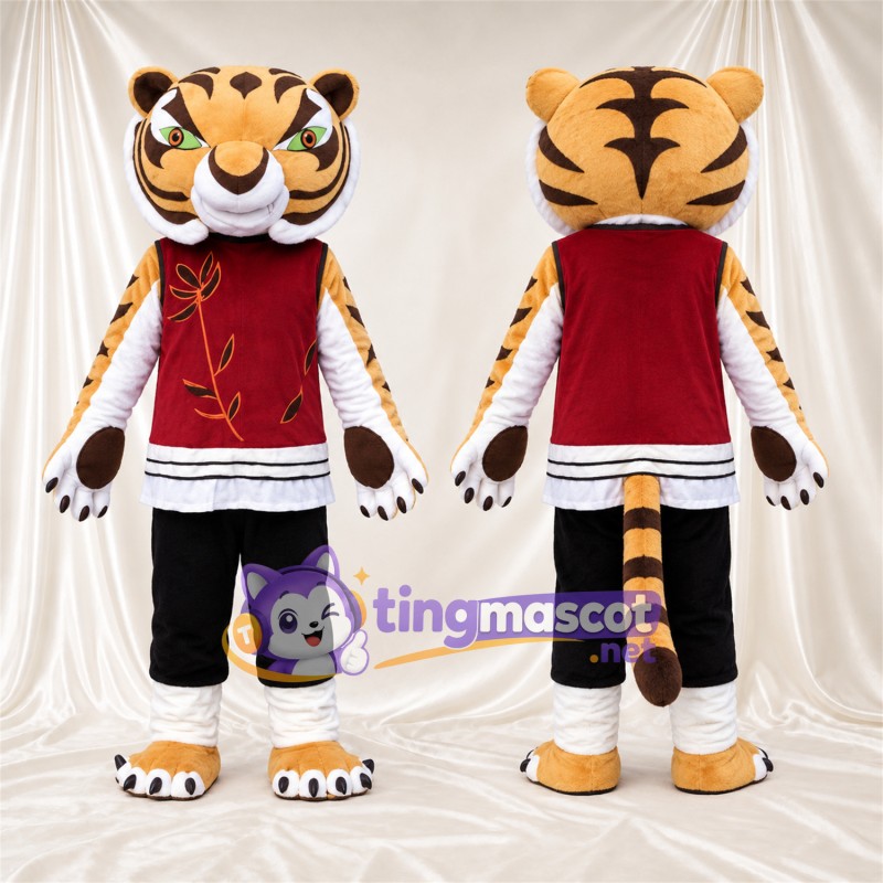 Costume de mascotte Tigre – orange / noir – Gilet (rouge); Pantalon (noir)