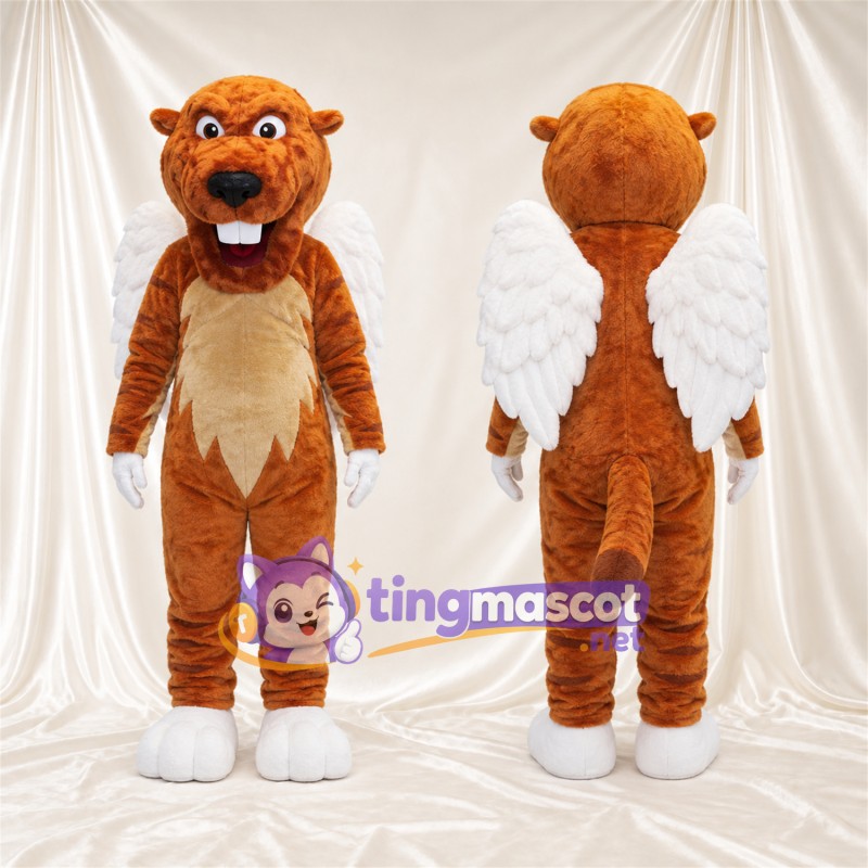 Maskottchenkostüm Fantasiewesen – orange – Flügel (weiß); Zähne