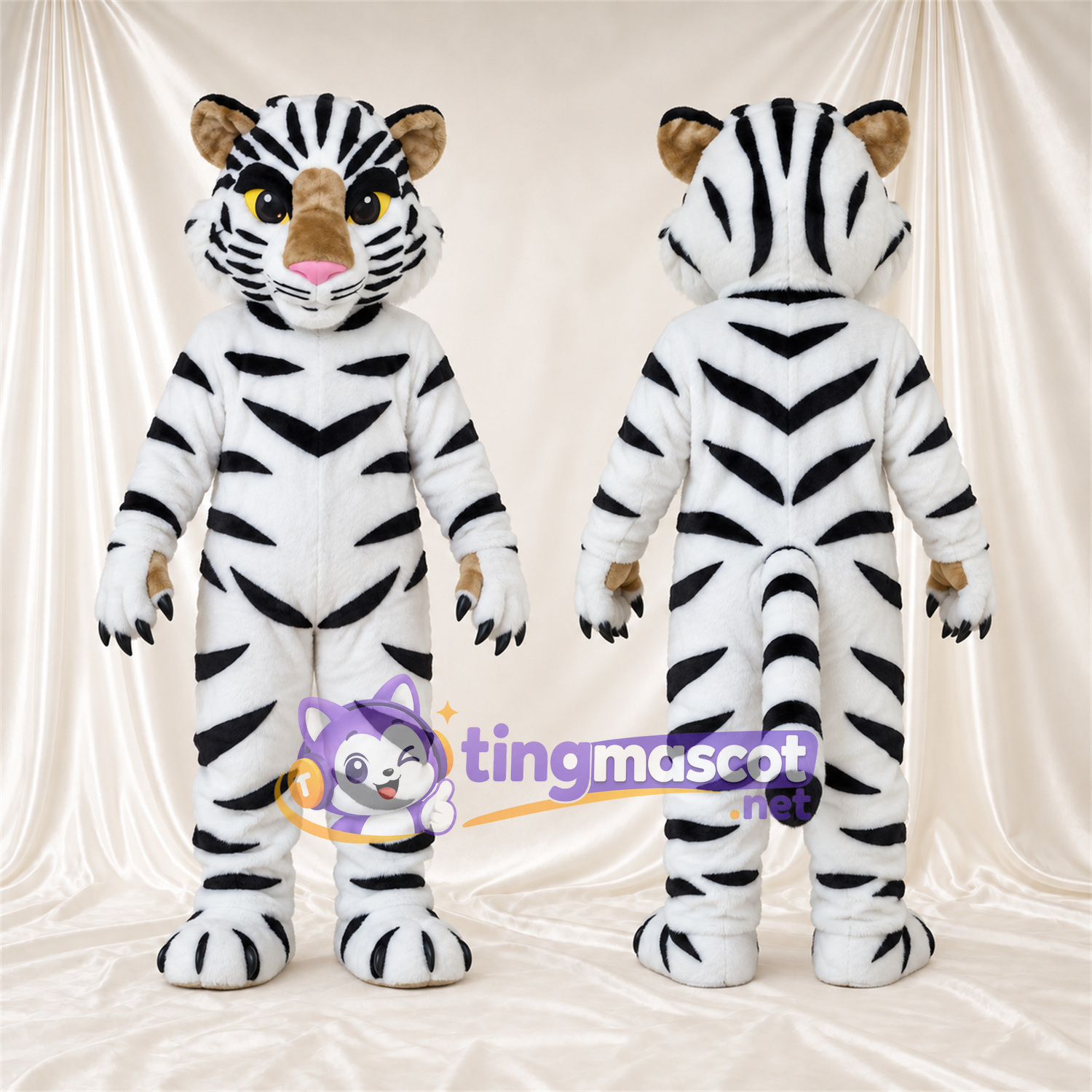 Maskottchenkostüm Tiger – weiß / schwarz – Breite Streifen Maskottchenkostüm Tiger – weiß / schwarz – Breite Streifen