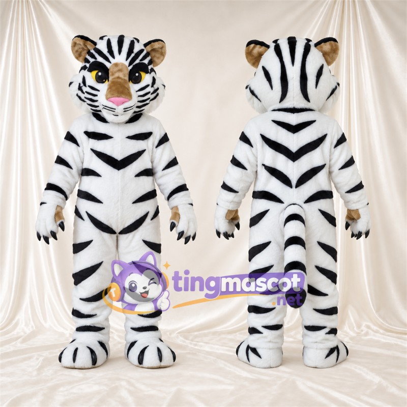Maskottchenkostüm Tiger – weiß / schwarz – Breite Streifen