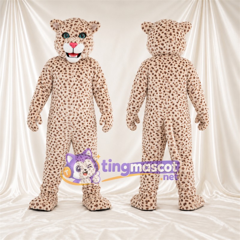 Costume de mascotte Léopard – crème / noir – Yeux (vert); Nez (rose)
