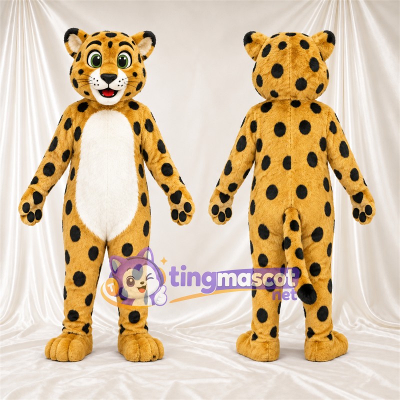 Maskottchenkostüm Gepard – gelb / schwarz – Bauch (weiß); Pfotenballen (schwarz)