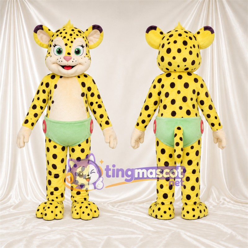 Costume de mascotte Guépard – jaune / noir – Poche ventrale