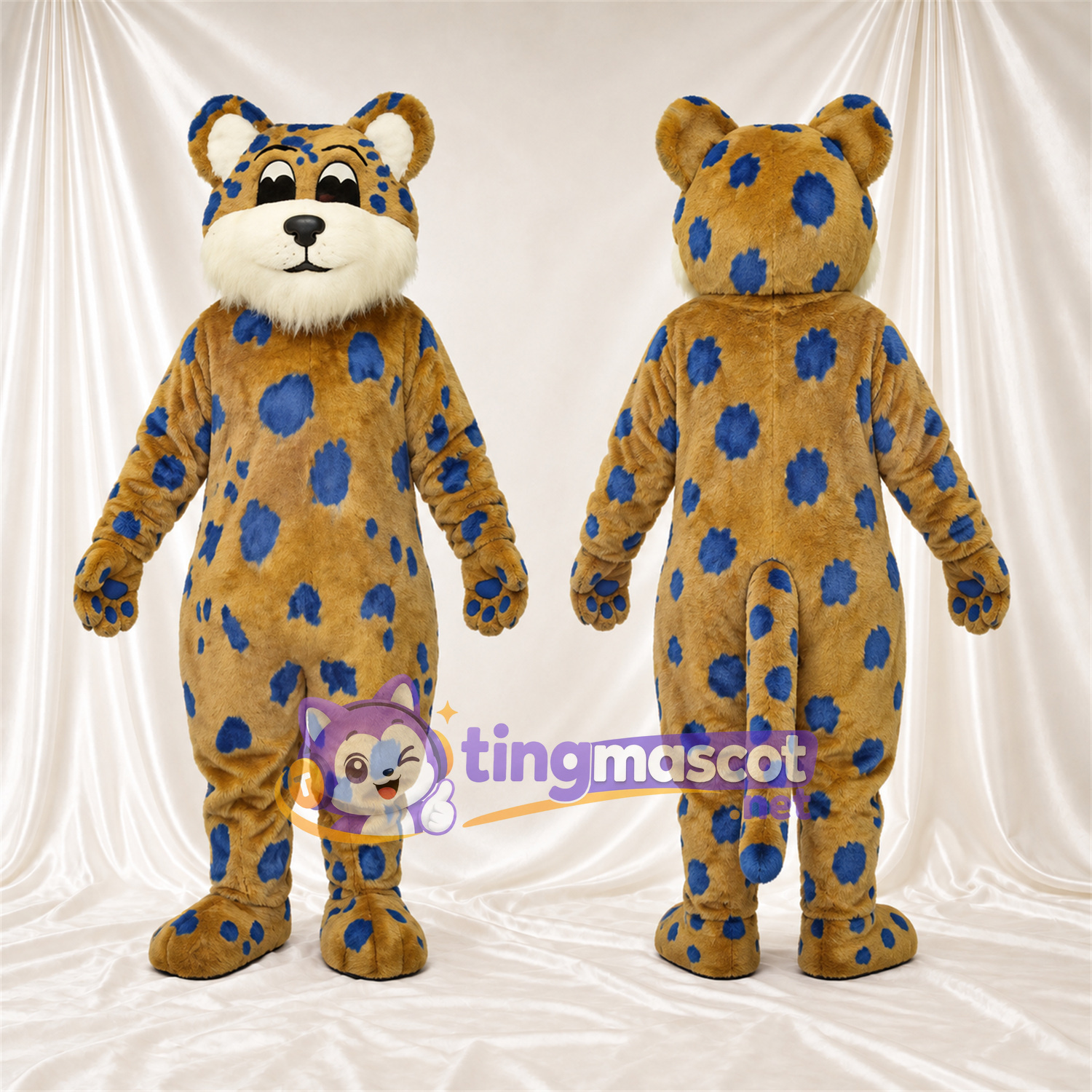 Maskottchenkostüm Leopard – hellbraun / blau Maskottchenkostüm Leopard – hellbraun / blau