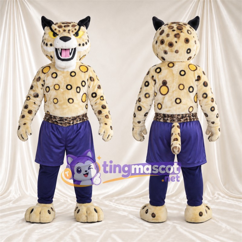 Costume de mascotte Léopard – crème / noir – Short (violet)