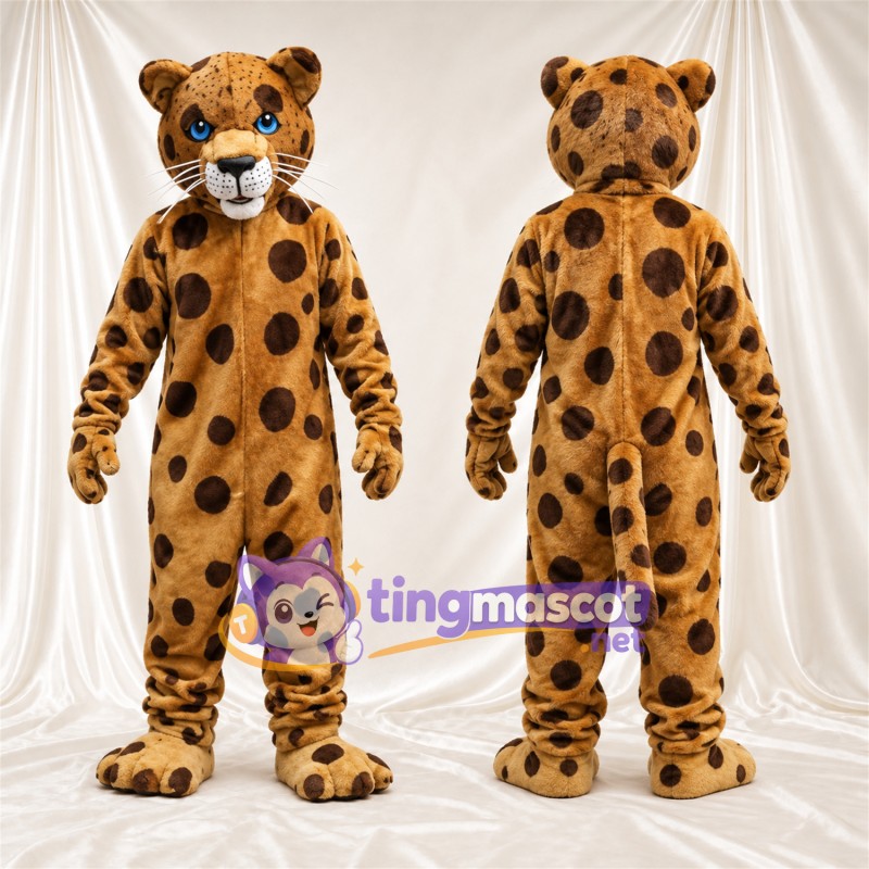 Tan and Black Cheetah Mascot Costume - Blue Eyes and Round Spots