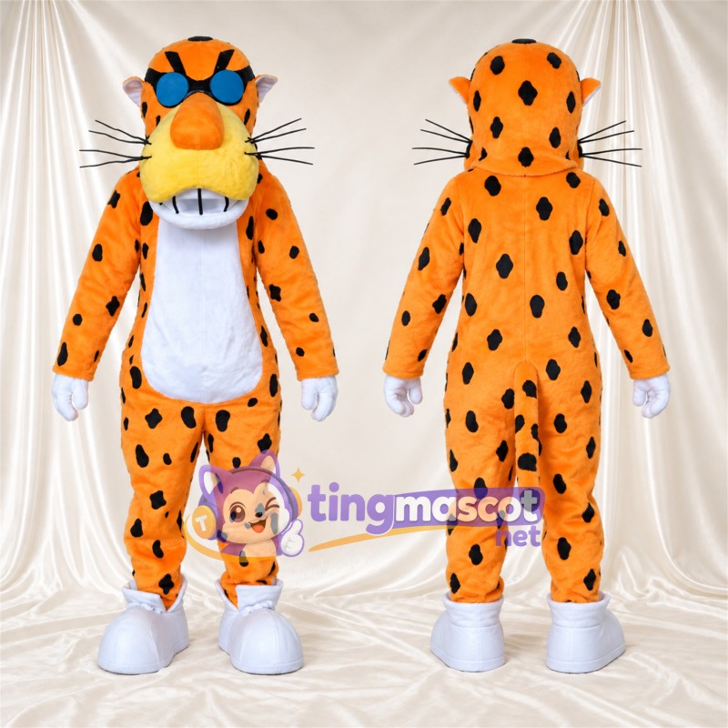 Maskottchenkostüm Gepard – orange / schwarz – Sonnenbrille (blau); Schnurrhaare