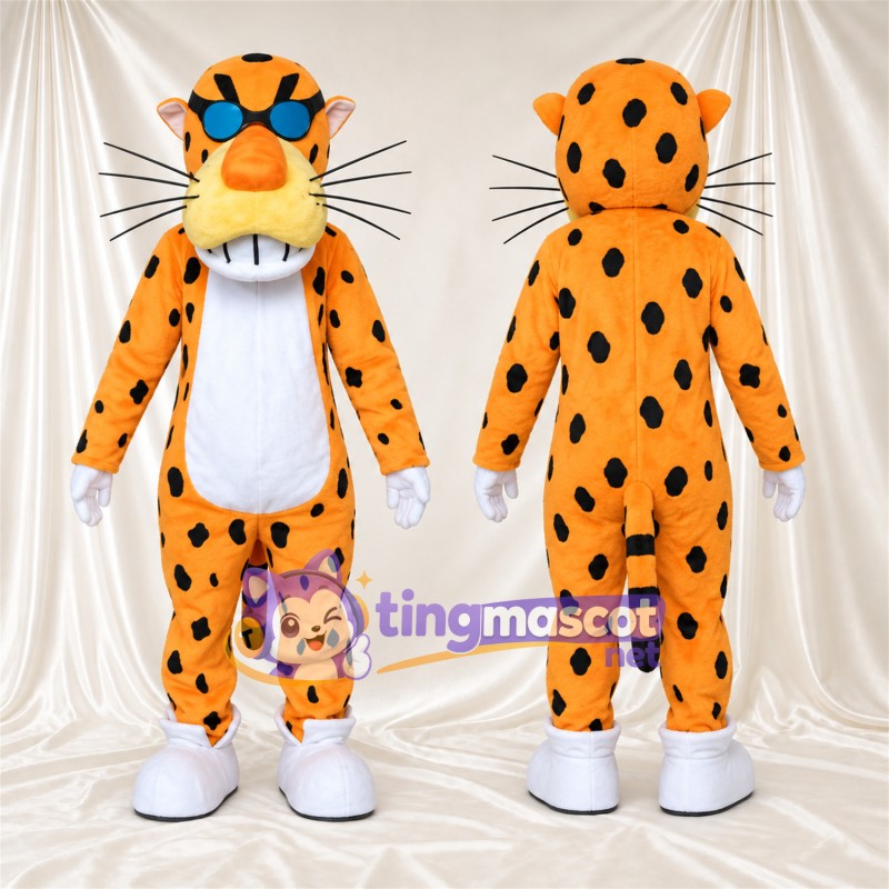 Maskottchenkostüm Gepard – orange / schwarz – Sonnenbrille (blau); Schnurrhaare