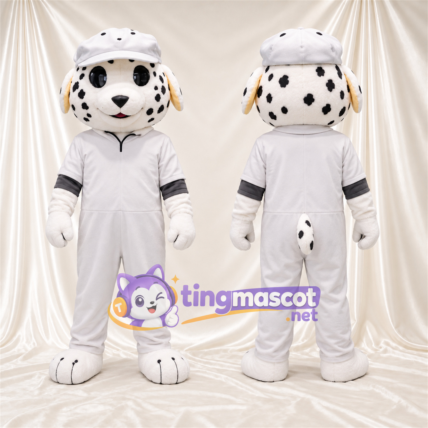 Black and White Dalmatian Mascot Costume - White Outfit and Hat Black and White Dalmatian Mascot Costume - White Outfit and Hat