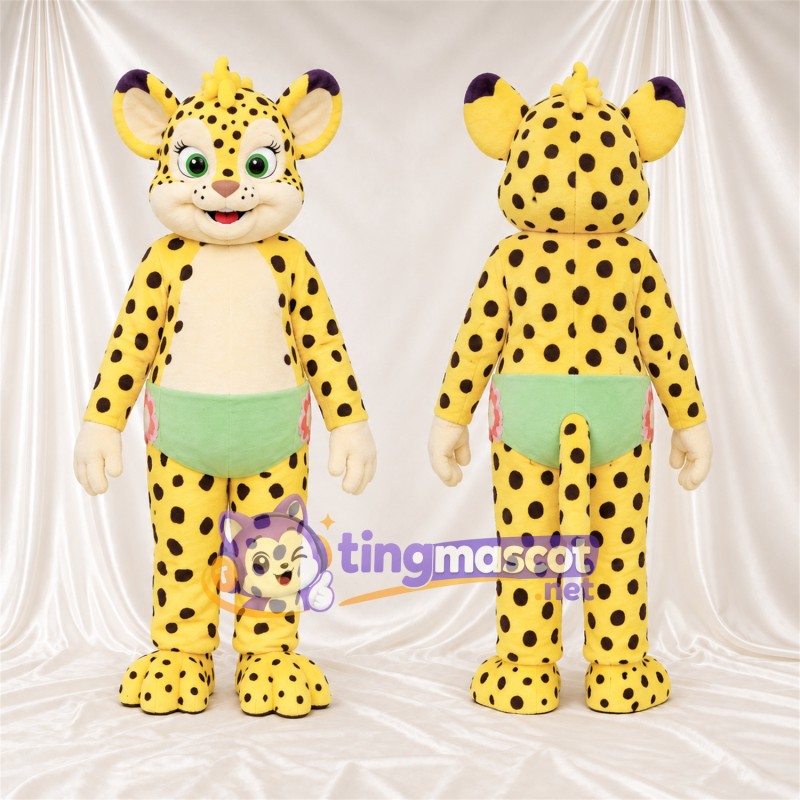Costume de mascotte Guépard – jaune / noir – Poche ventrale