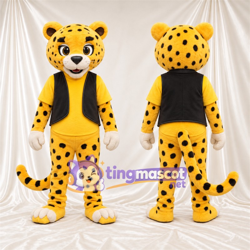 Yellow and Black Cheetah Mascot Costume - Black Vest