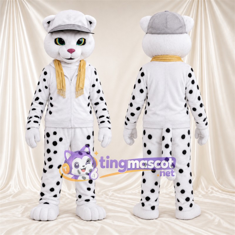 Costume de mascotte Guépard – blanc / noir – Tenue (blanc); Casquette