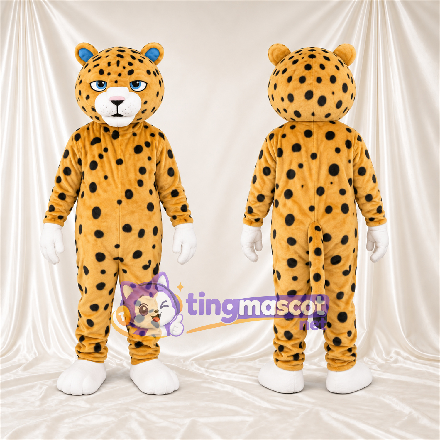 Costume de mascotte Guépard – jaune / noir – Gants (blanc); Pieds (blanc) Costume de mascotte Guépard – jaune / noir – Gants (blanc); Pieds (blanc)