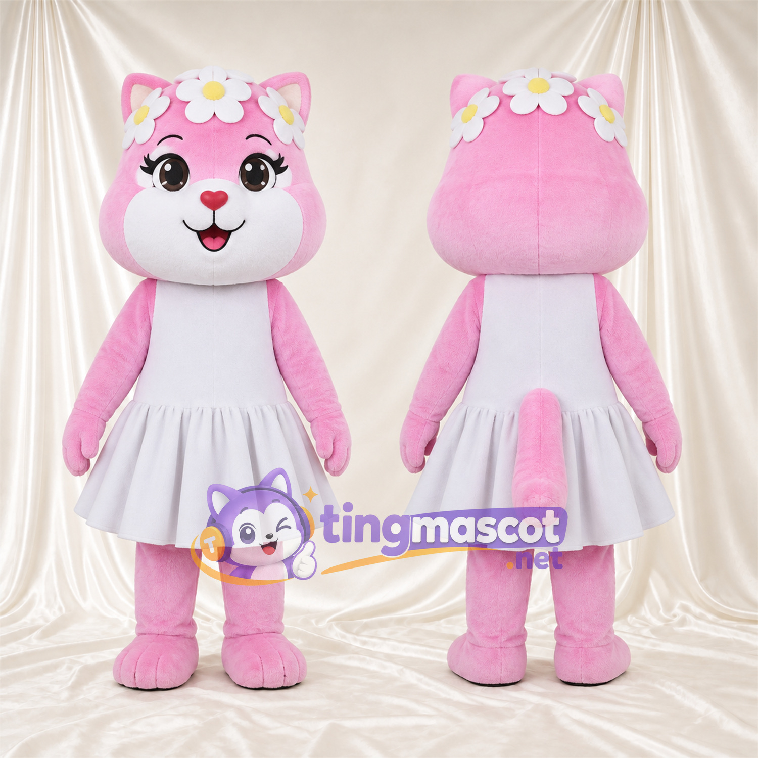 Costume de mascotte Chat – rose – Jupe (blanc); Bandeau Costume de mascotte Chat – rose – Jupe (blanc); Bandeau