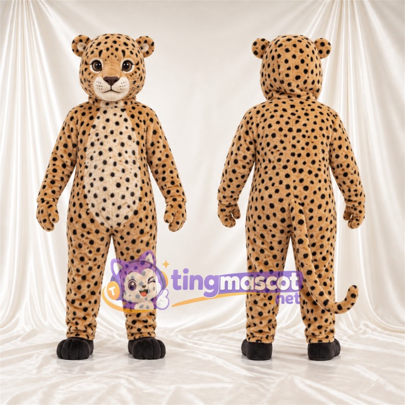 Tan and Black Cheetah Mascot Costume - Black Feet and Black Spots