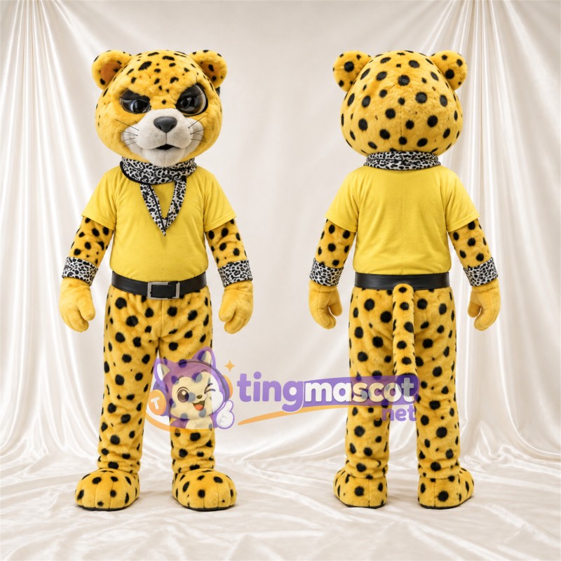 Costume de mascotte Guépard – jaune / noir – Chemise (jaune); Bandana
