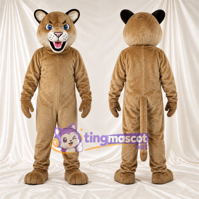 Tan and Black Bobcat Mascot Costume - Blue Eyes and Pointed Fangs