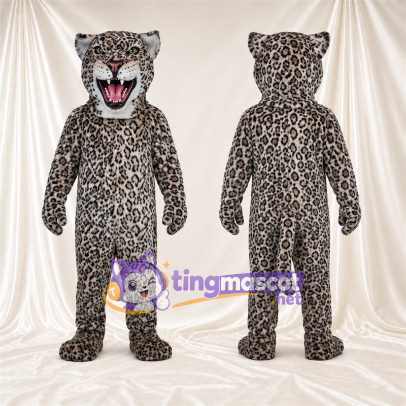 Costume de mascotte Léopard – gris / noir – Langue (rose); Crocs pointus