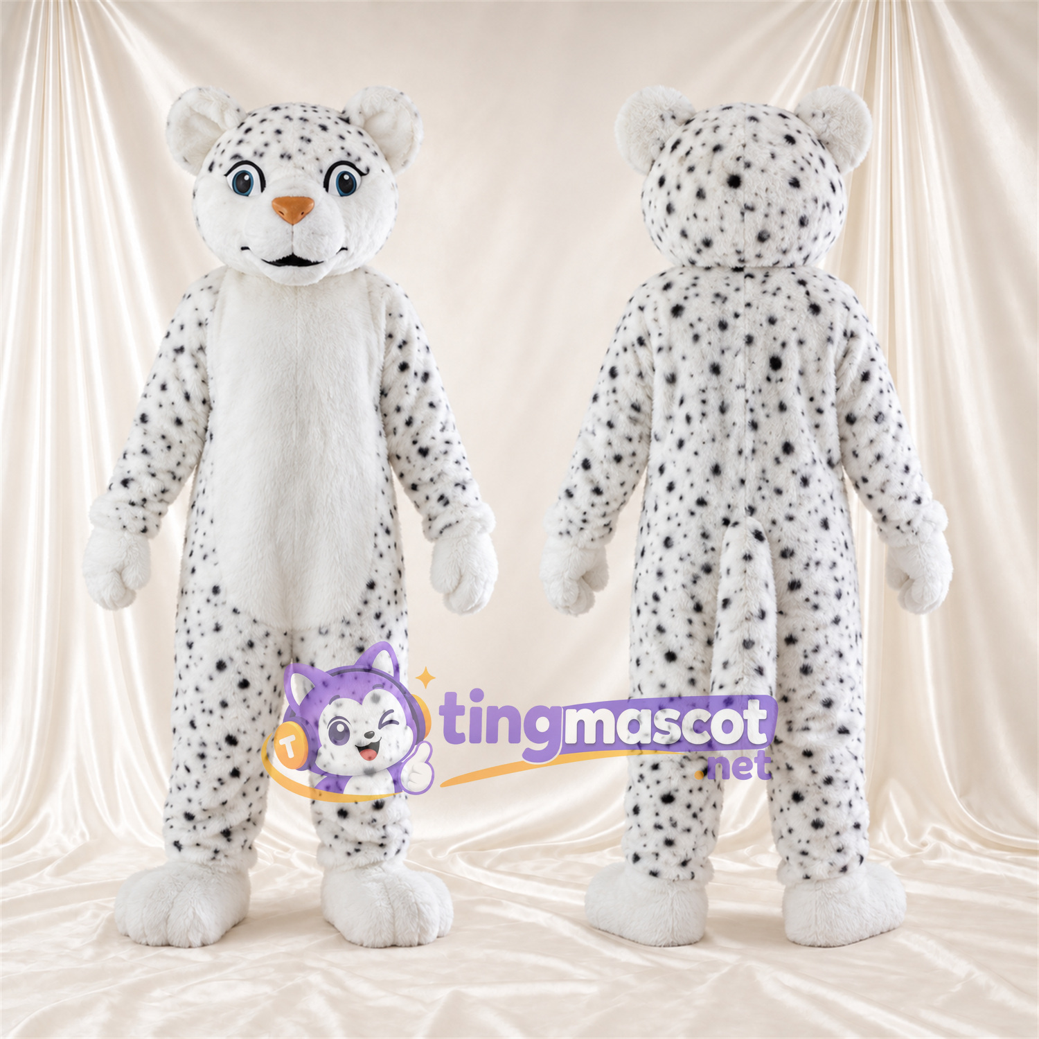 Costume de mascotte Léopard – blanc / noir – Ventre (blanc); Taches (noir) Costume de mascotte Léopard – blanc / noir – Ventre (blanc); Taches (noir)